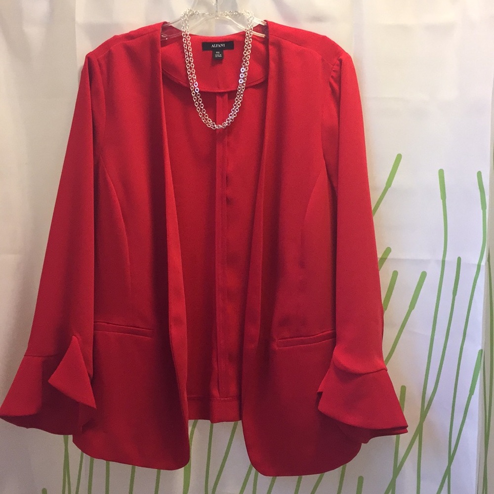 ALFANI Elegant Flowy Bell Sleeve Red Suit Jacket Blazer Boho Bold Mod